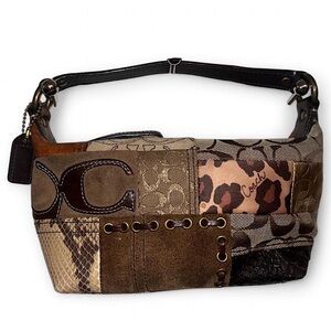 Coach F0793-40914 Patchwork Brown Animal Print Shoulder Bag